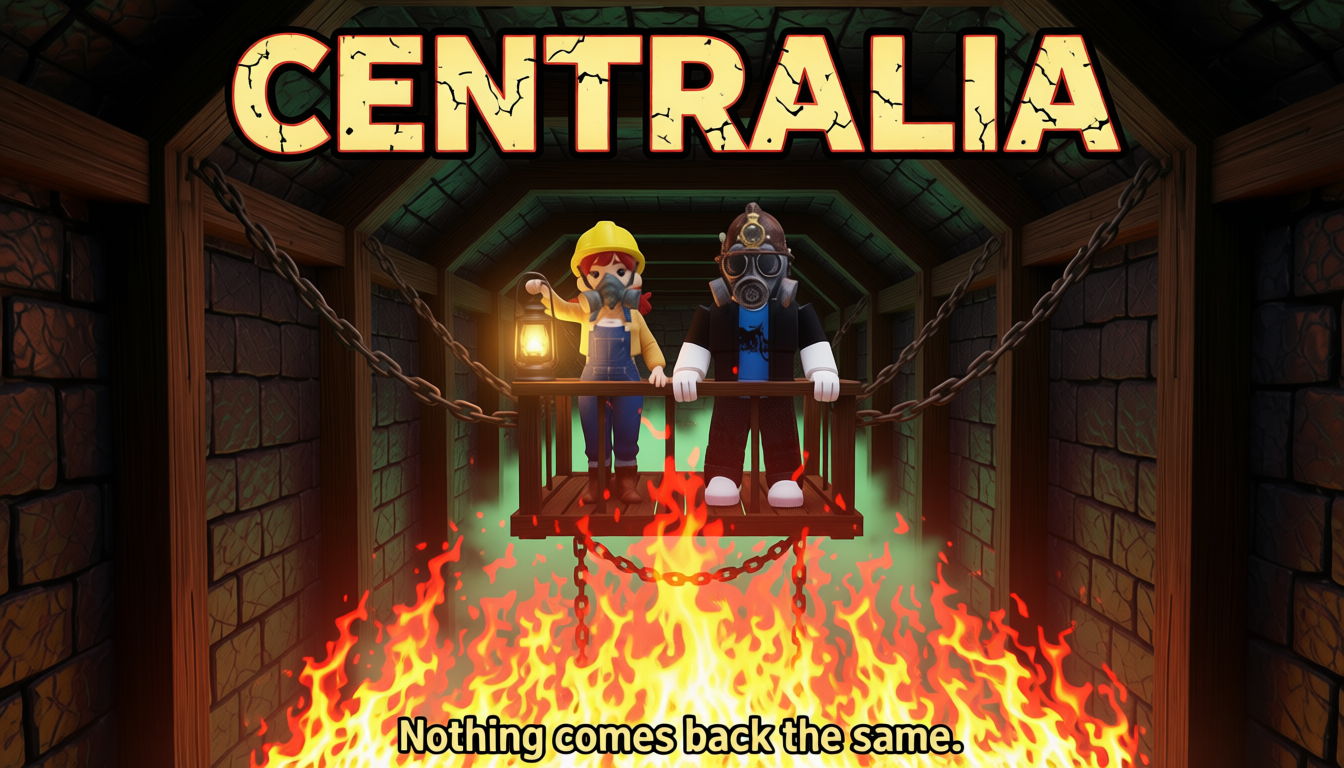 CENTRALIA logo above chains and fire — What's breathing down there?