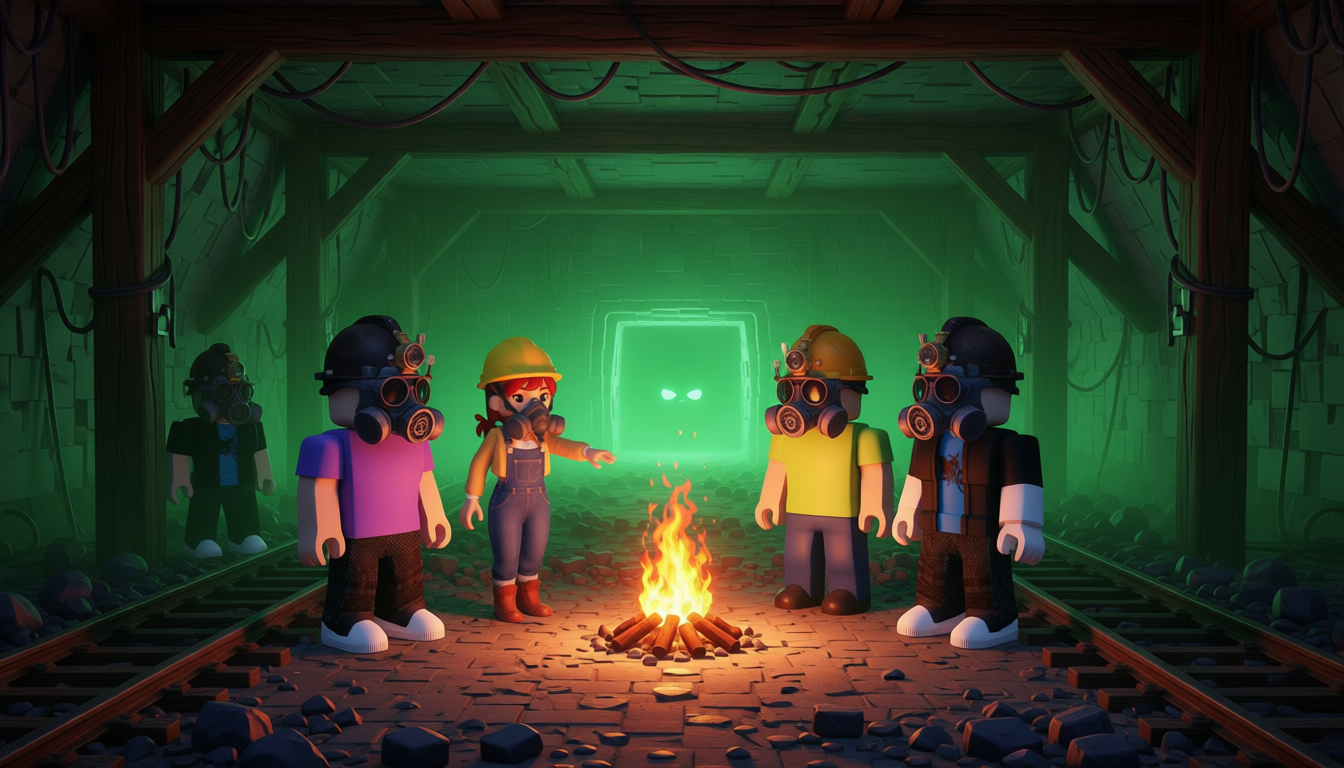 Players gather around a campfire as a ghost watches from the darkness
